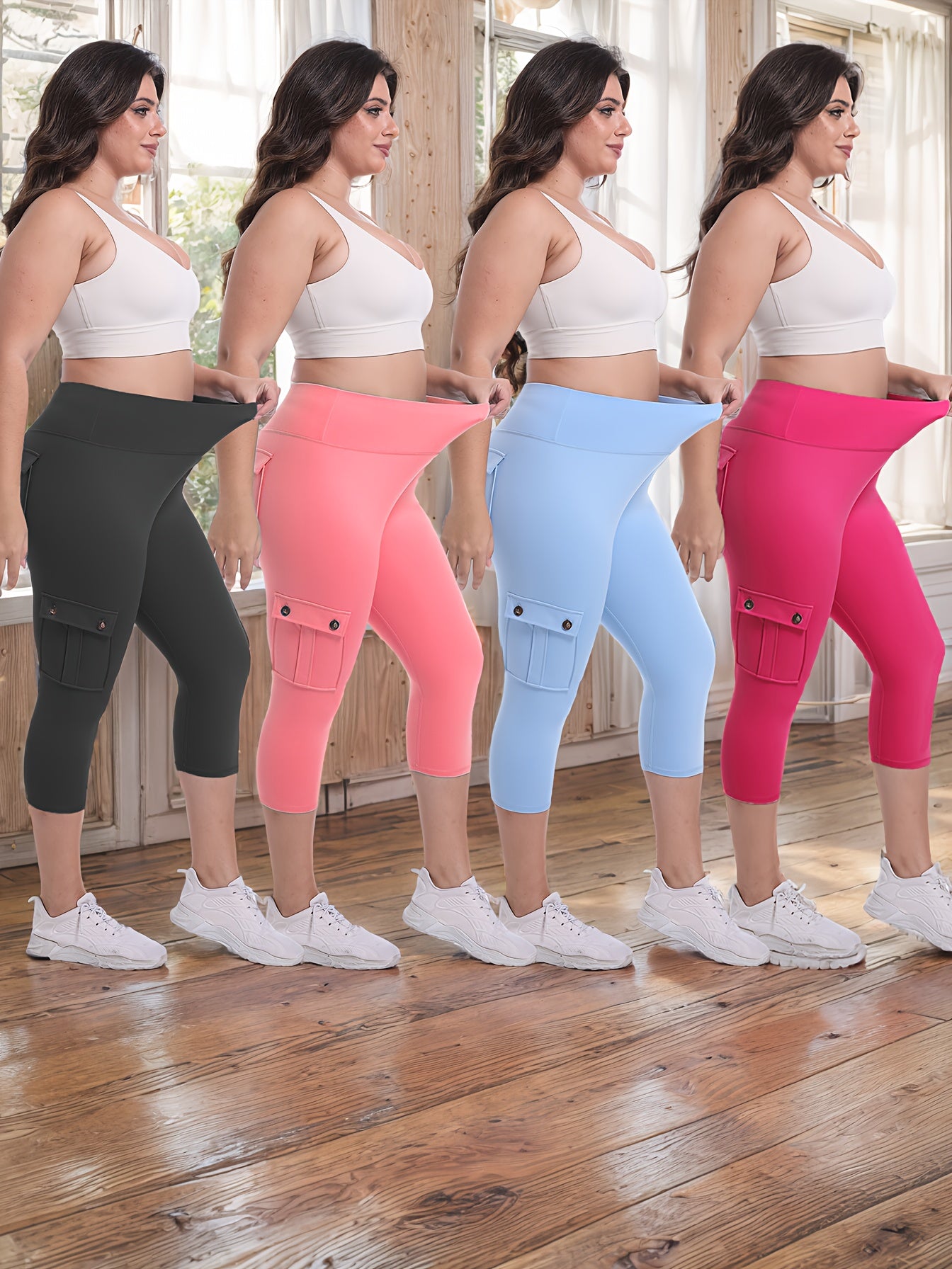 Women's Yoga Capri Pants with Pockets High Waist Butt Lifting Tummy Control – 4-Way Stretch 7/8 Workout Leggings for Running Gym Hiking Pilates 75% Polyester 25% Elastane S M L XL XXL Multi-Color
