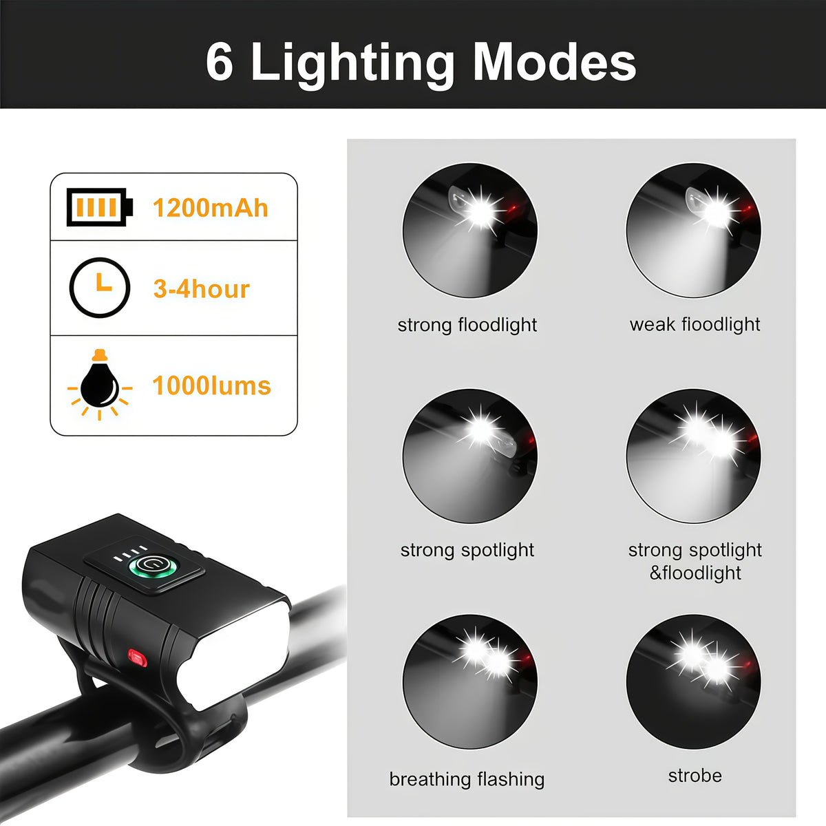 Bicycle Light Set USB Rechargeable – LED Headlight 6 Modes 180° + Taillight + Bell for Night Road Mountain Cycling Safety