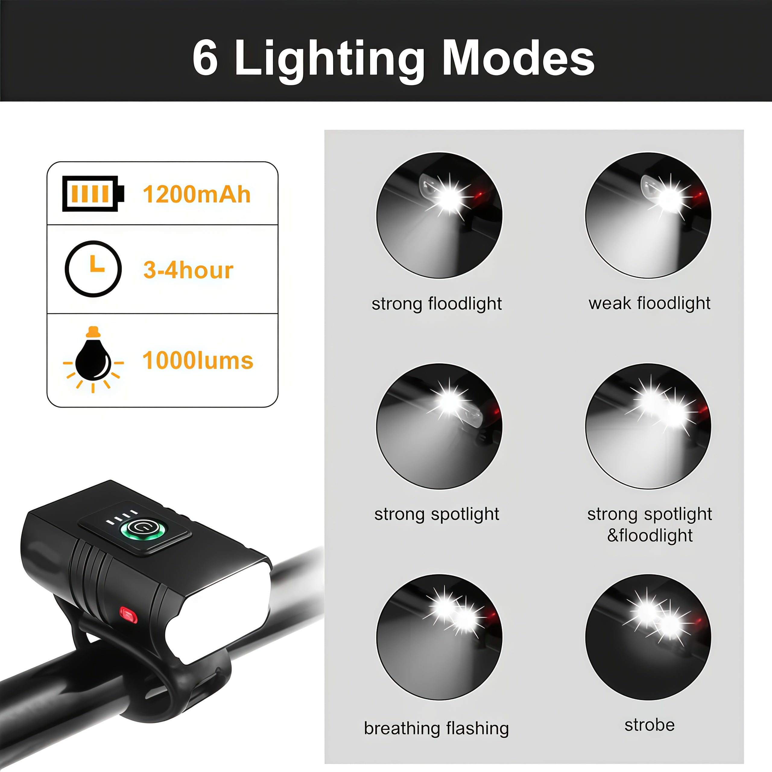 Bicycle Light Set USB Rechargeable – LED Headlight 6 Modes 180° + Taillight + Bell for Night Road Mountain Cycling Safety