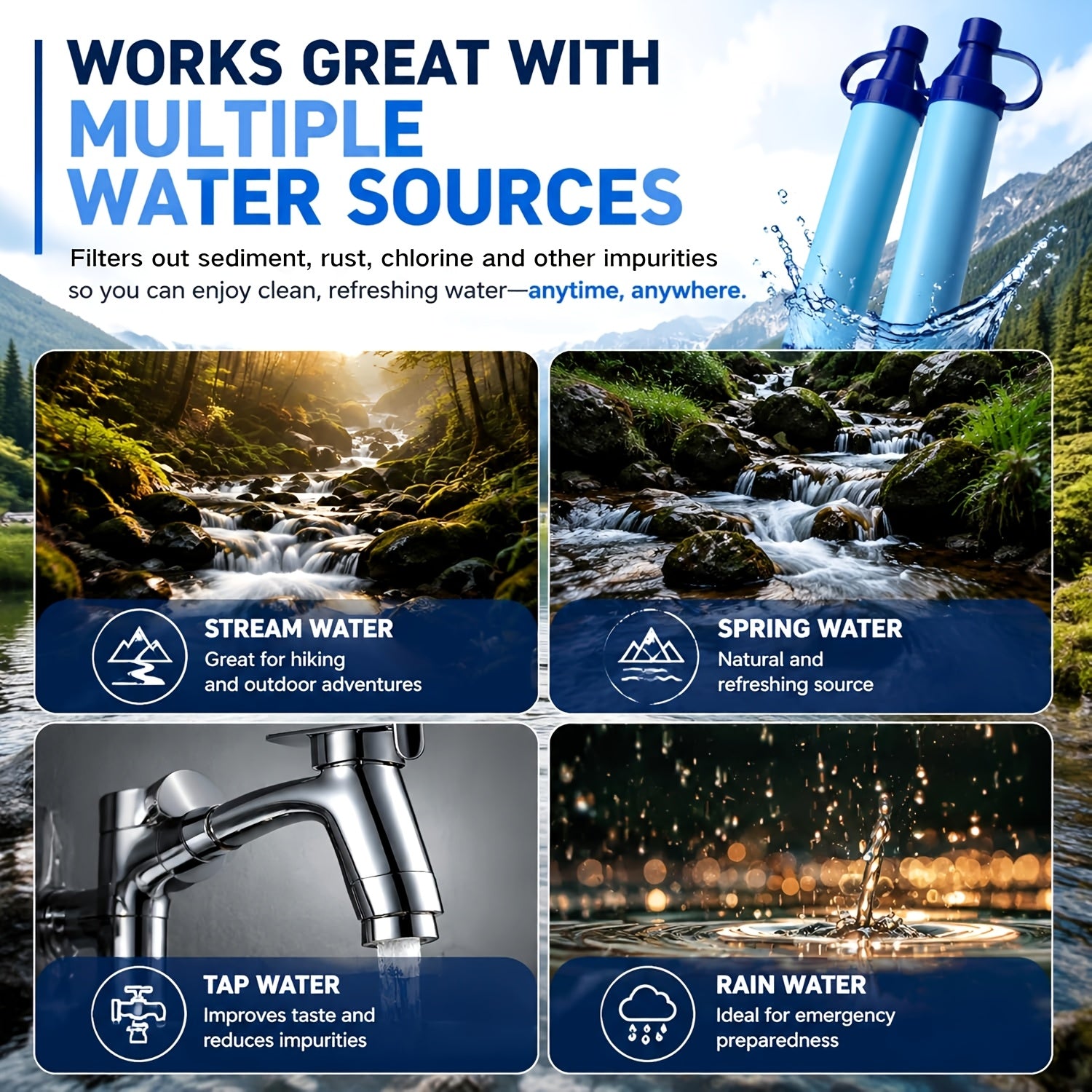 Survival Water Filter Straw 10000 Gallons Portable Personal Water Purifier for Camping Hiking Backpacking Emergency Filtration BPA Free