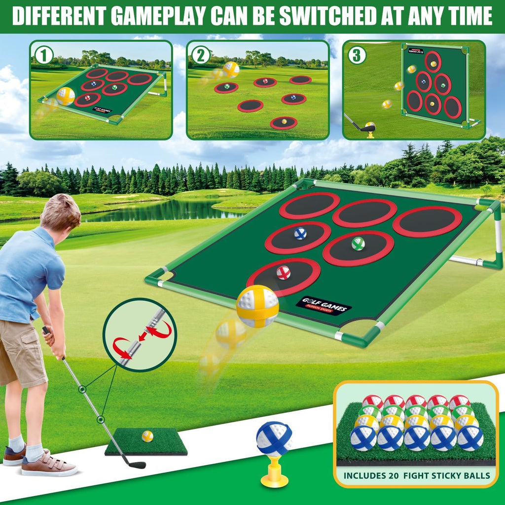 Golf Chipping Game Set Backyard Yard Game with Putting Mat 20 Sticky Balls 6 Hole Covers Club & Carrying Bag – Indoor Outdoor Target Game for Adults Kids Golfers