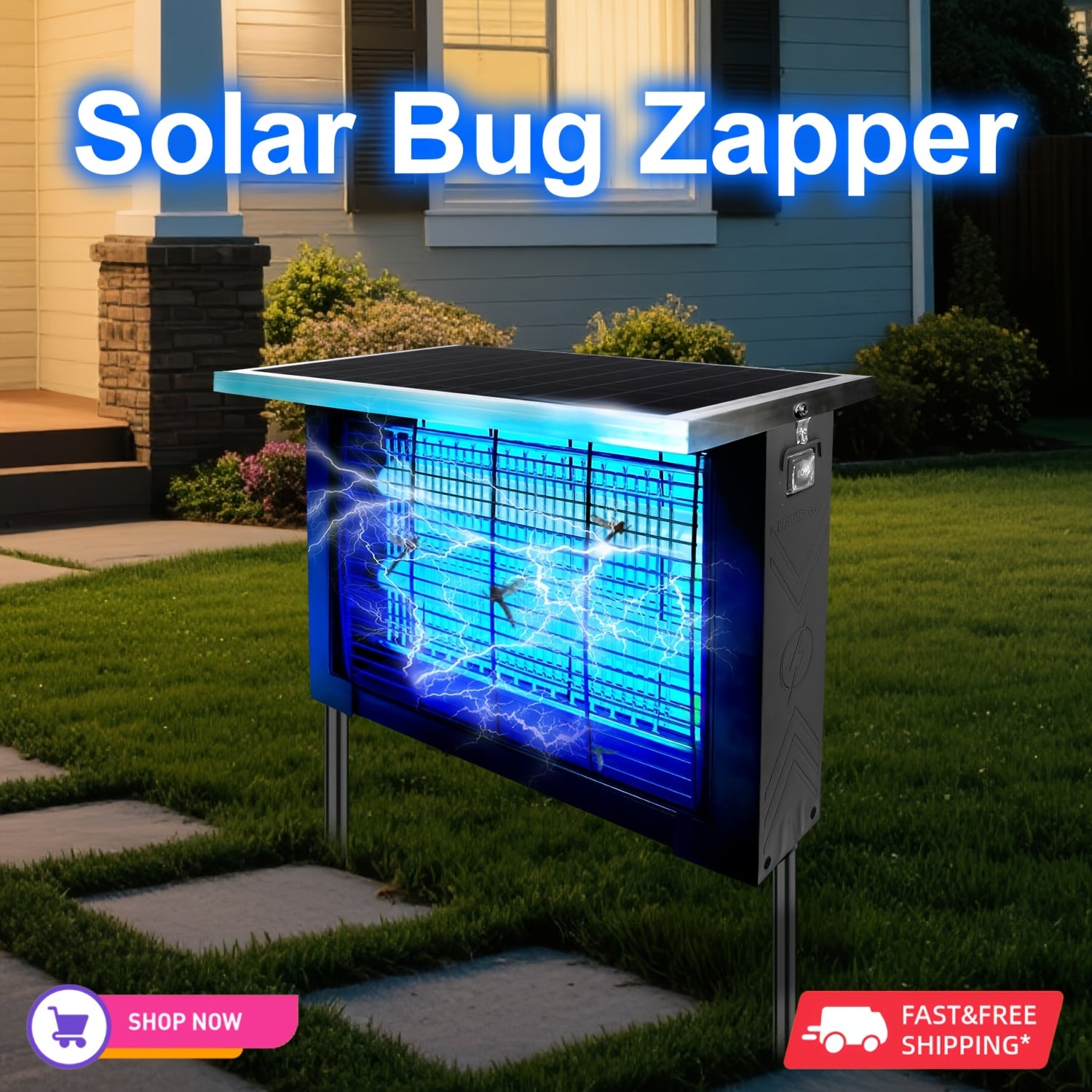Solar Bug Zapper Outdoor - 2000 Sq Ft Coverage, Rechargeable Cordless Mosquito Zapper, Detachable Solar Panel, Fly Insect Killer for Patio, Garden, Backyard, RV Camping & Pond