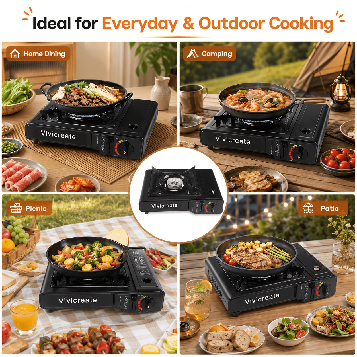 Portable Butane Camping Stove 8500 BTU – Compact Outdoor Burner for Cooking, Hiking, Backpacking, Emergency Survival Gear, Windproof Camp Stove