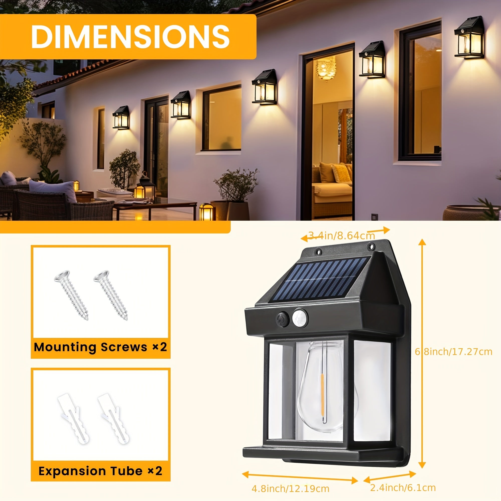 Solar Wall Lights Outdoor Motion Sensor Waterproof Dusk to Dawn 3 Modes – Solar Porch Lights for Terrace Garage Shed Courtyard Fence 2 or 4 Pack