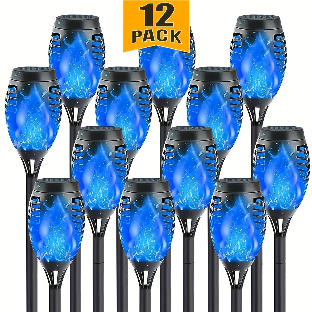Solar Flame Torch Lights Outdoor - Flickering Flame Effect, IP65 Waterproof, Auto Dusk-to-Dawn, 750mAh Solar Powered Garden Stake Lights for Yard, Lawn, Patio & Pathway - 4/8/12 Pack