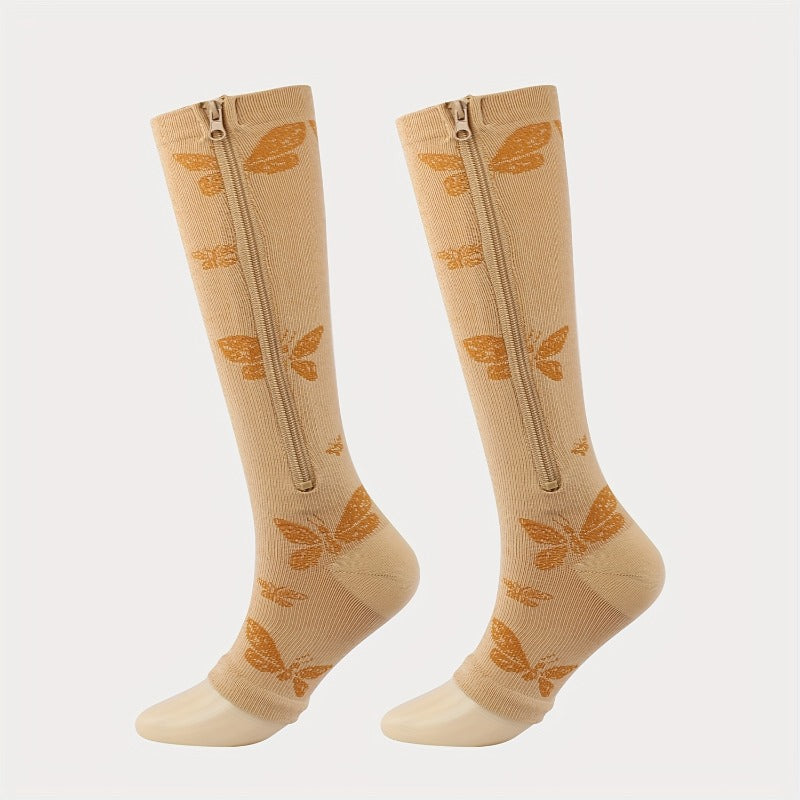 3-Pack Zip Compression Socks Wide Calf – Unisex Thigh High Compression Socks for Men & Women, Plus Size, All Season Knit Fabric S/M, L/XL, XXL