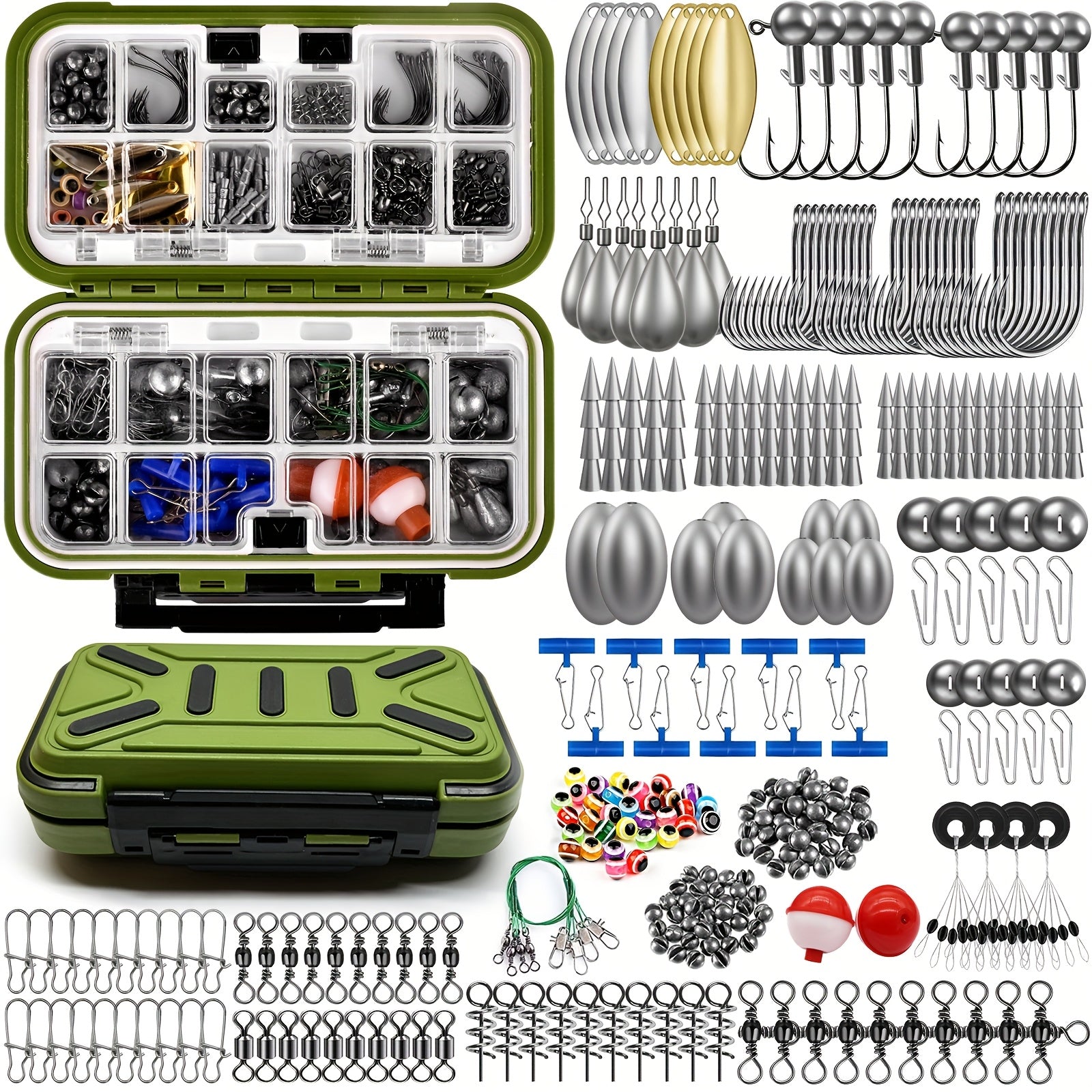 Fishing Tackle Kit 142 206 318 Pcs Hooks Weights Swivels Jigs Freshwater Saltwater Bass Trout Fishing Accessories Set
