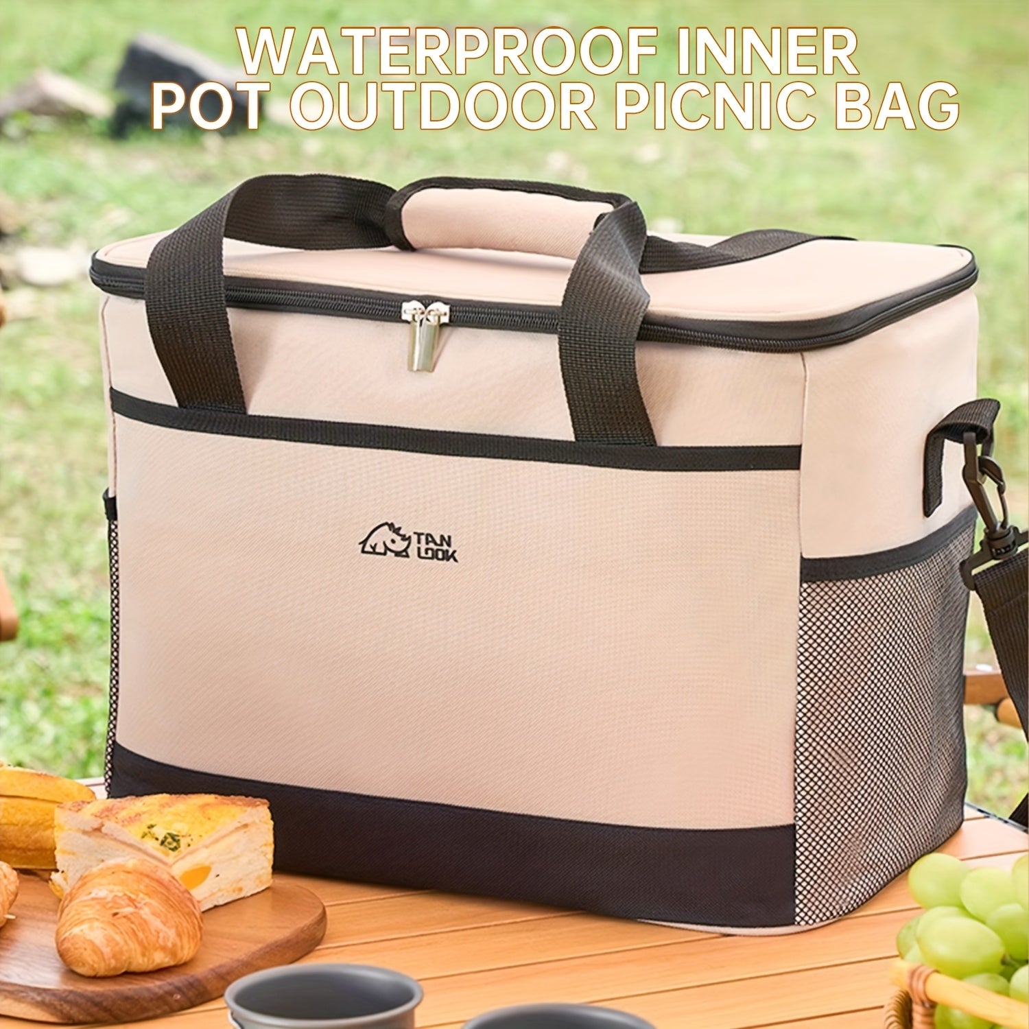 Insulated Cooler Bag Large Capacity Portable Lunch Bag for Camping Hiking Picnic Beach Car Travel Outdoor Food Storage