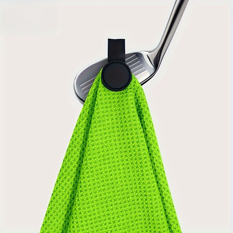 Magnetic Golf Towel Round Waffle Texture with Strong Magnetic Suction Clip – Embroidered Sports Cleaning Towel for Golf Bag Cart Club Cleaning Green Gray White