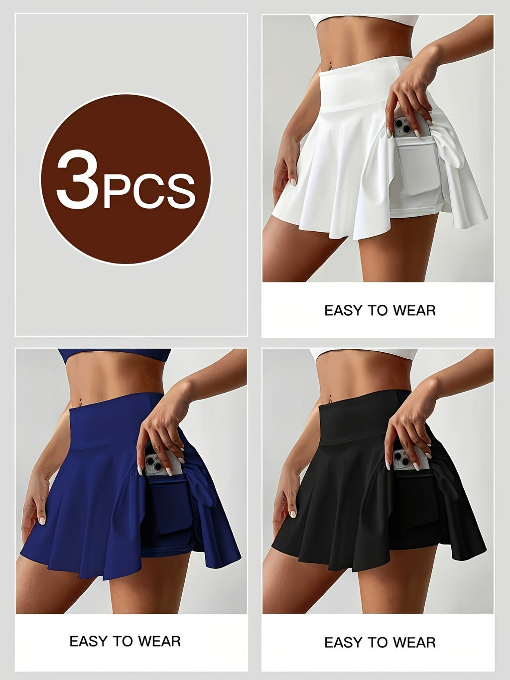 Women's High Waist Tennis Skort with Built-In Shorts & Pockets – Pleated Quick-Dry Athletic Skirt for Gym, Pickleball & Golf, Sizes S-XXL, 3 Colors