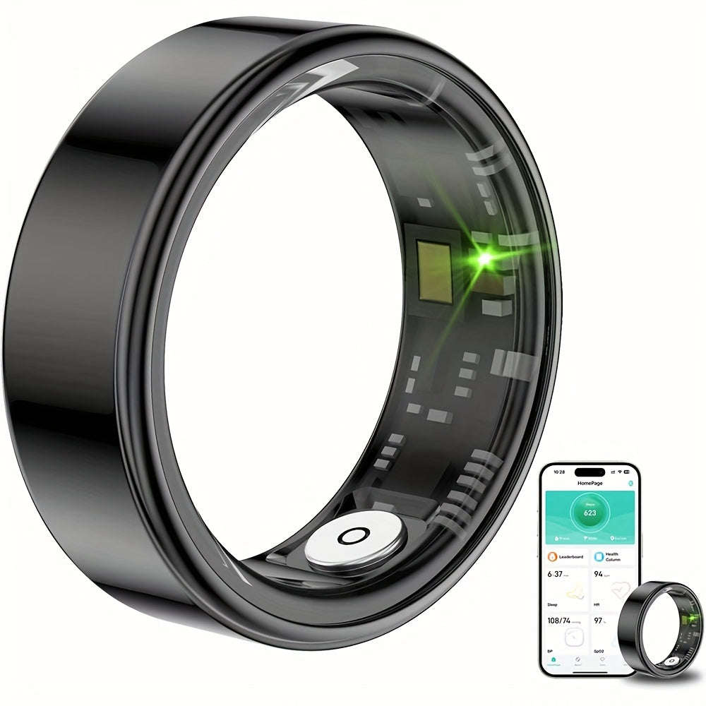 Smart Fitness Ring Bluetooth 5.3 Heart Rate HRV Sleep Steps Calorie Body Temp Stress Tracker No Subscription iPhone Android Compatible Sizes 7-13 Black Silver Gold