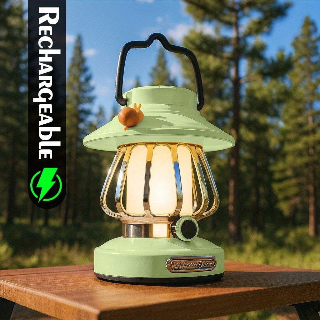 Rechargeable LED Camping Lantern 3-Tone Dimming USB Battery Dual Use - Portable Snail Design Freestanding Camp Light for Outdoor Camping Hiking Emergency - 18650 Battery Green White Pink Purple