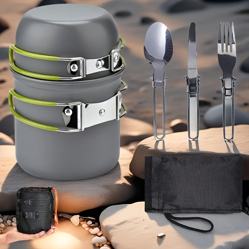 Camping Cookware Set Stainless Steel Pot with Foldable Utensils Compact Backpacking Cook Set for Outdoor Camping Hiking Picnic Lightweight Travel Kitchen Gear