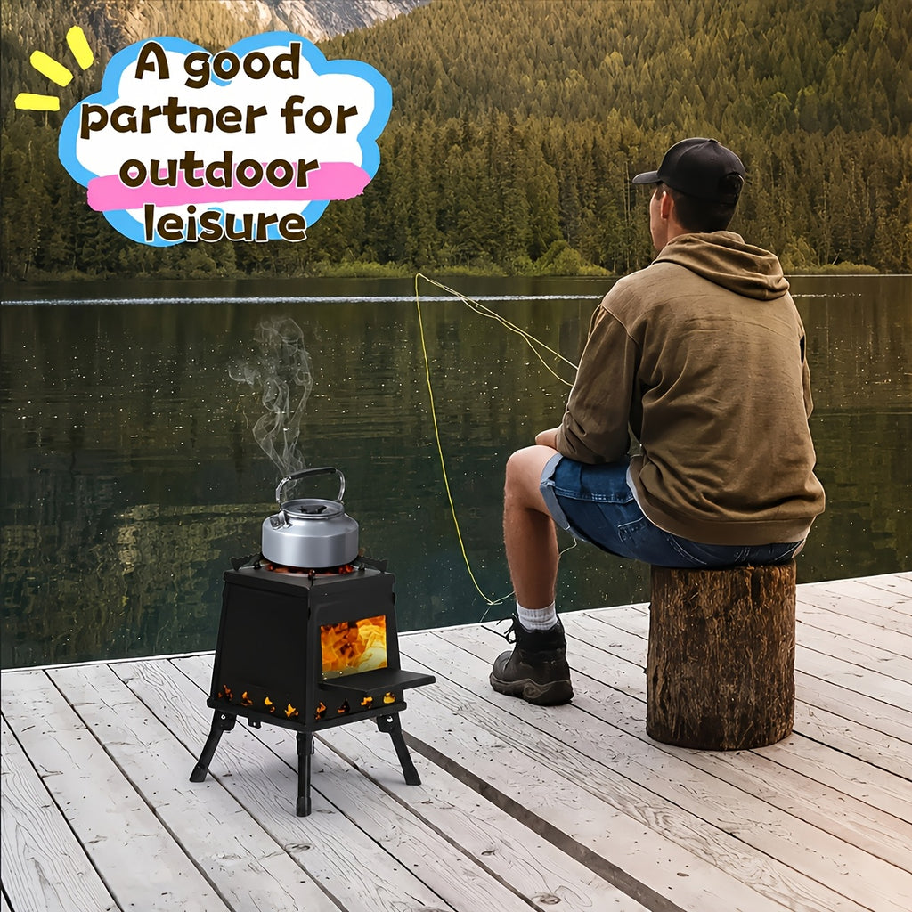Wood Burning Camp Stove Portable Heavy Duty Outdoor Campfire Stove Sturdy Legs Air Vents Firewood BBQ Hiking Backpacking Picnic Travel No Electricity Needed