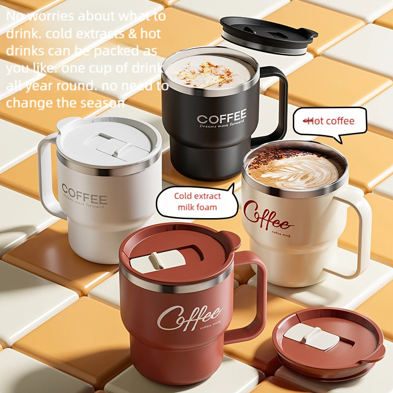 Stainless Steel Insulated Coffee Cup 13.53oz Double Wall Vacuum with Spill-Proof Lid - Wide Mouth Travel Mug with Ergonomic Handle for Hot Cold Drinks - Office Travel Home Gift Red Black White Yellow
