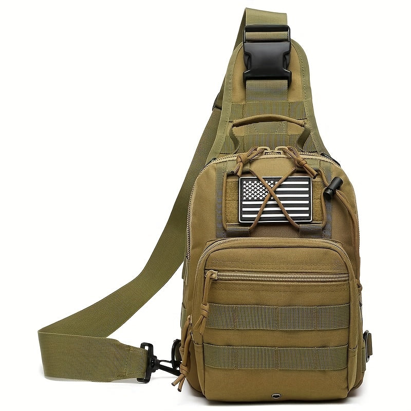 Tactical Sling Bag Outdoor Chest Pack Crossbody – Oxford Fabric Single Shoulder Backpack for Hiking Camping Travel Cycling EDC Hunting – Tan Green Black & American Flag Editions