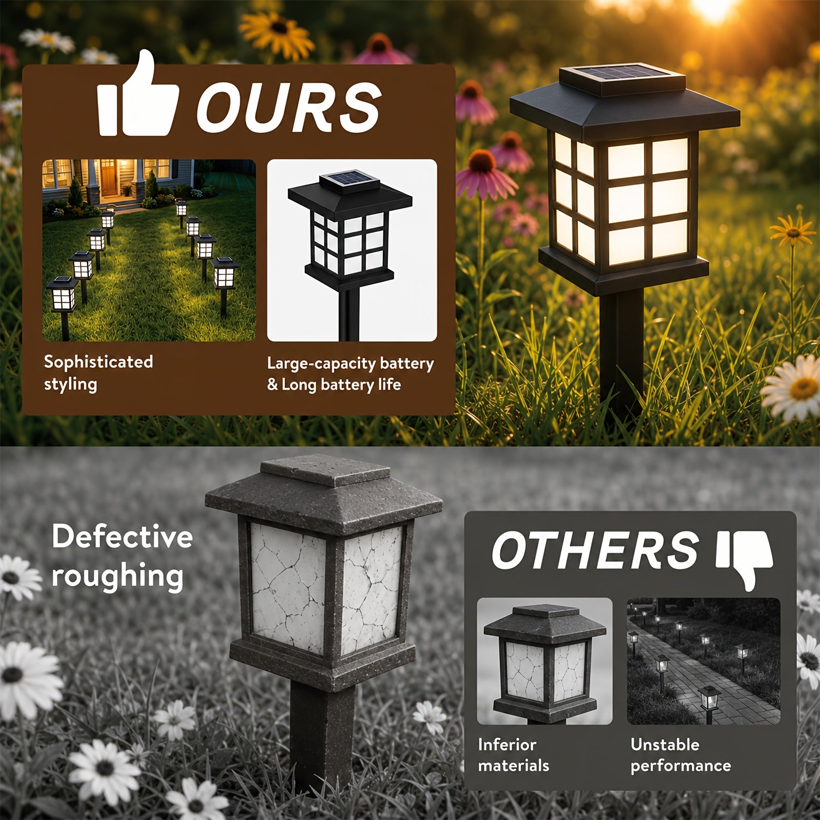 Solar Pathway Lights Outdoor IP55 Waterproof LED 10-Hour Runtime – Garden Driveway Landscape Stake Lights Auto Dusk-to-Dawn – Warm White & Color-Changing – 6 12 24 Pack