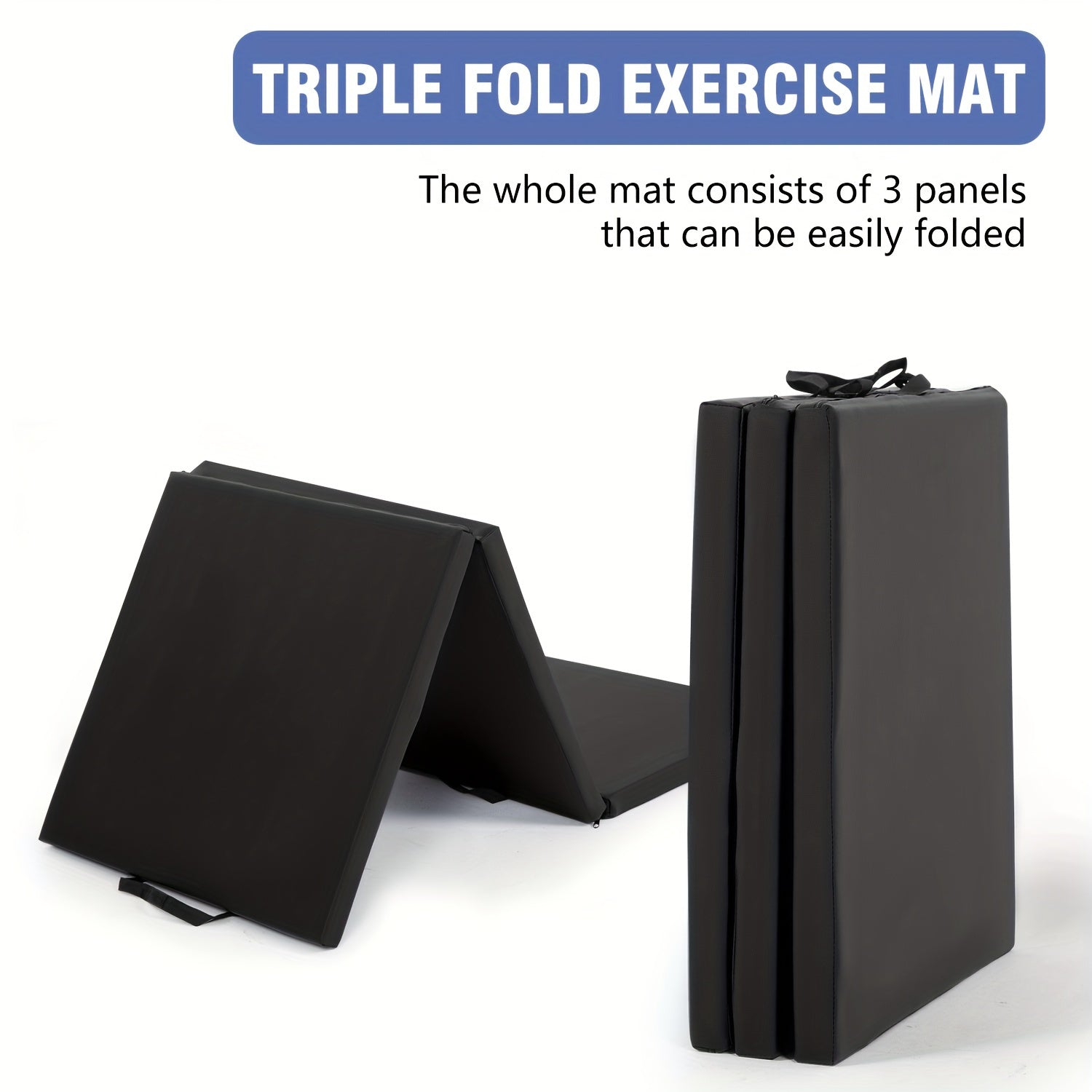 Tri-Fold Yoga Mat Heavy Duty Non-Slip Exercise Mat with Carrying Handles – High-Density Folding Gym Mat for Home Gym, MMA, Wrestling, Stretching, Men & Women