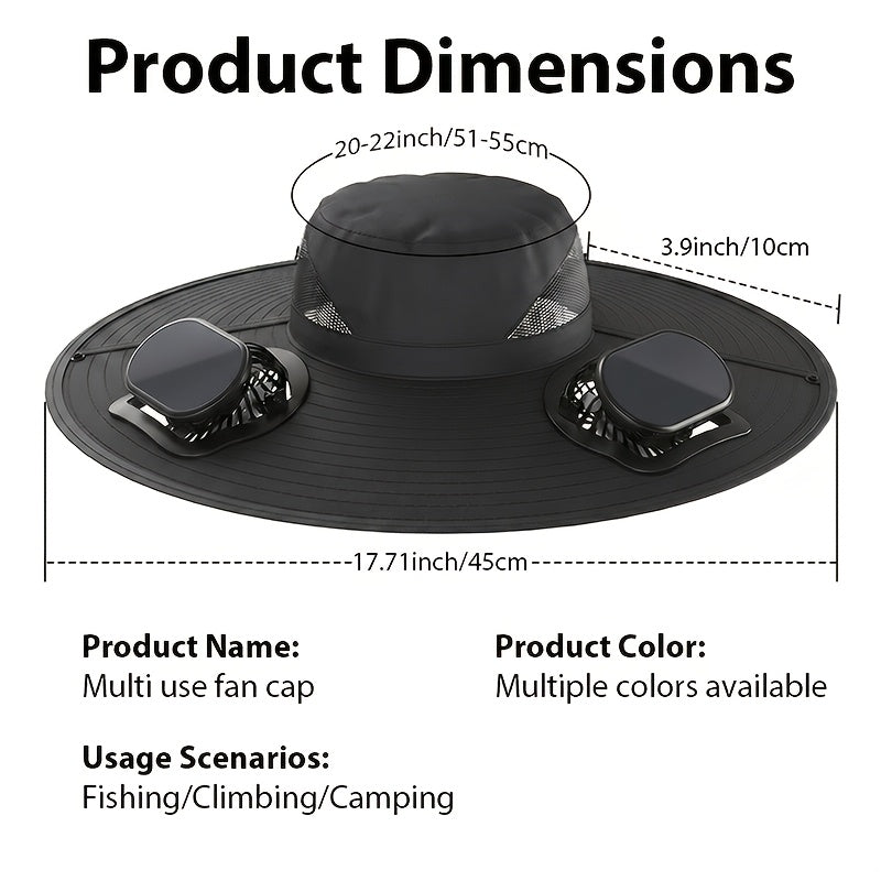 Sun Hat Men Wide Brim with 2 Fans Breathable Fishing Hat UV Protection for Outdoor Camping Hiking Beach Summer