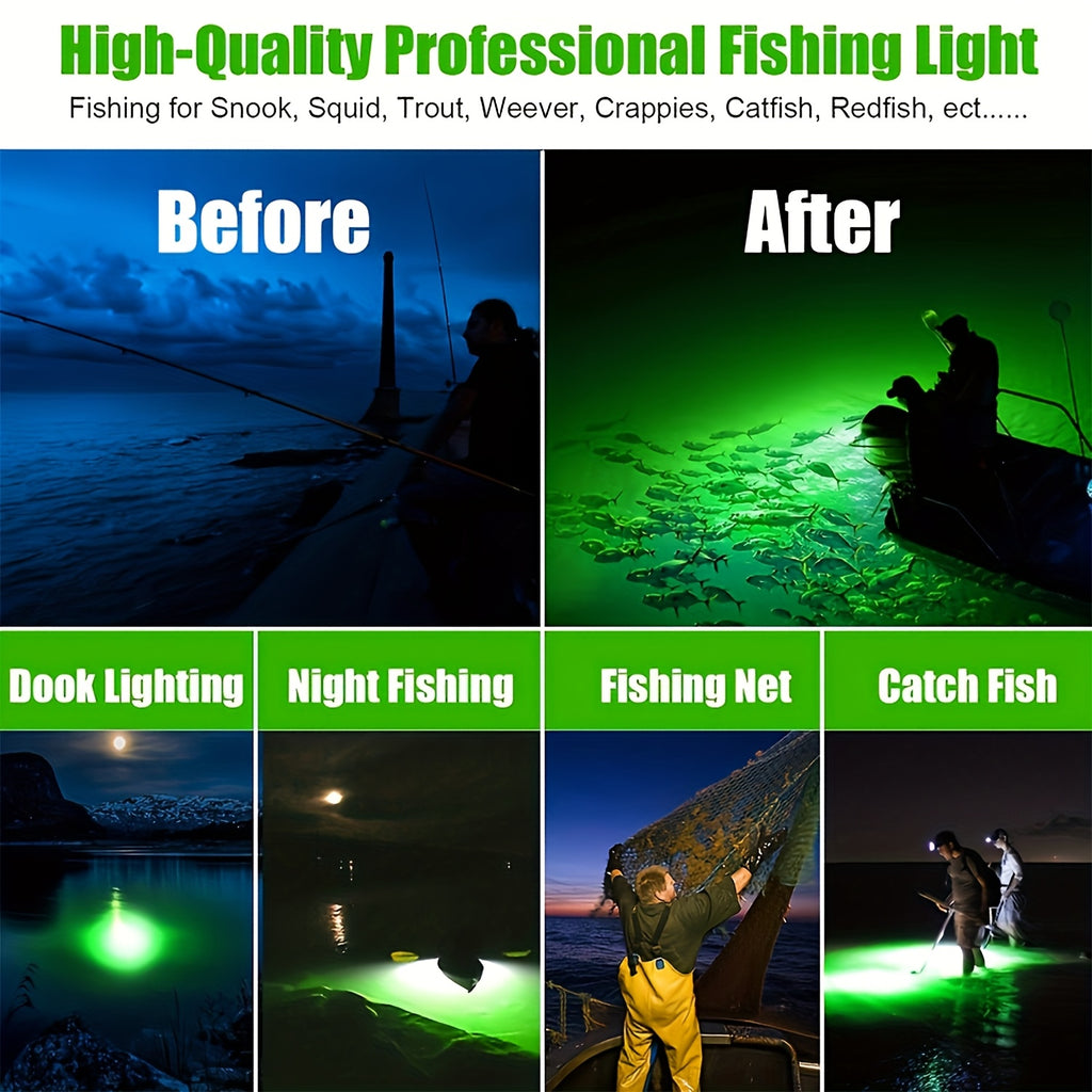 Night Fishing Light 126 LED Underwater Fish Attracting Light USB Powered 5 Meter Cord Green White Light for Night Fishing Boat Dock Ice Fishing Fish Finder