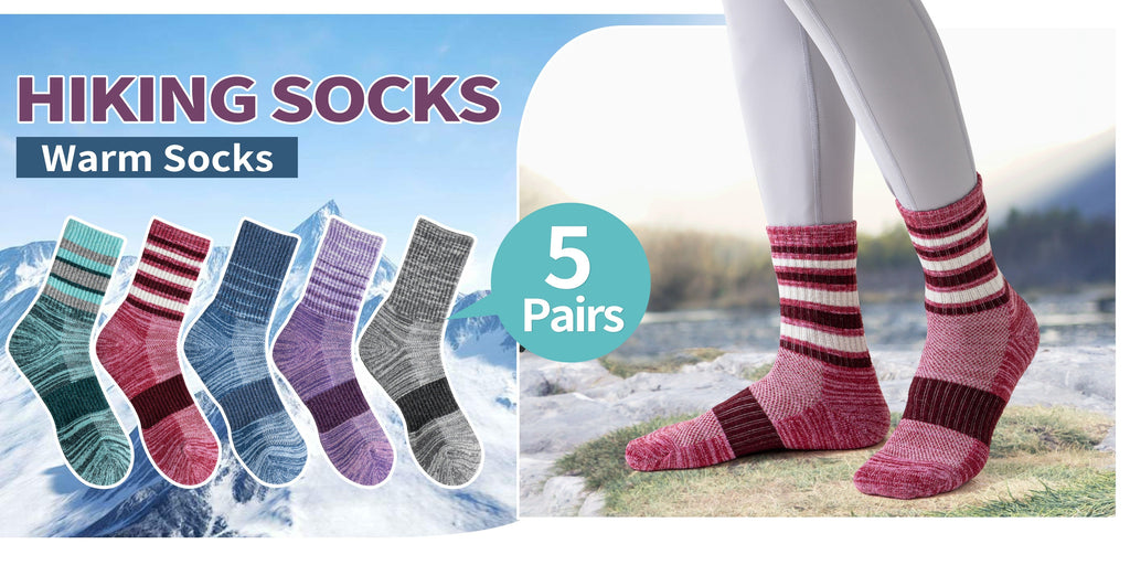 Merino Wool Hiking Socks 5 Pairs Men Women Compression Cushion Breathable Outdoor Trail Running Camping Festival Gift Socks