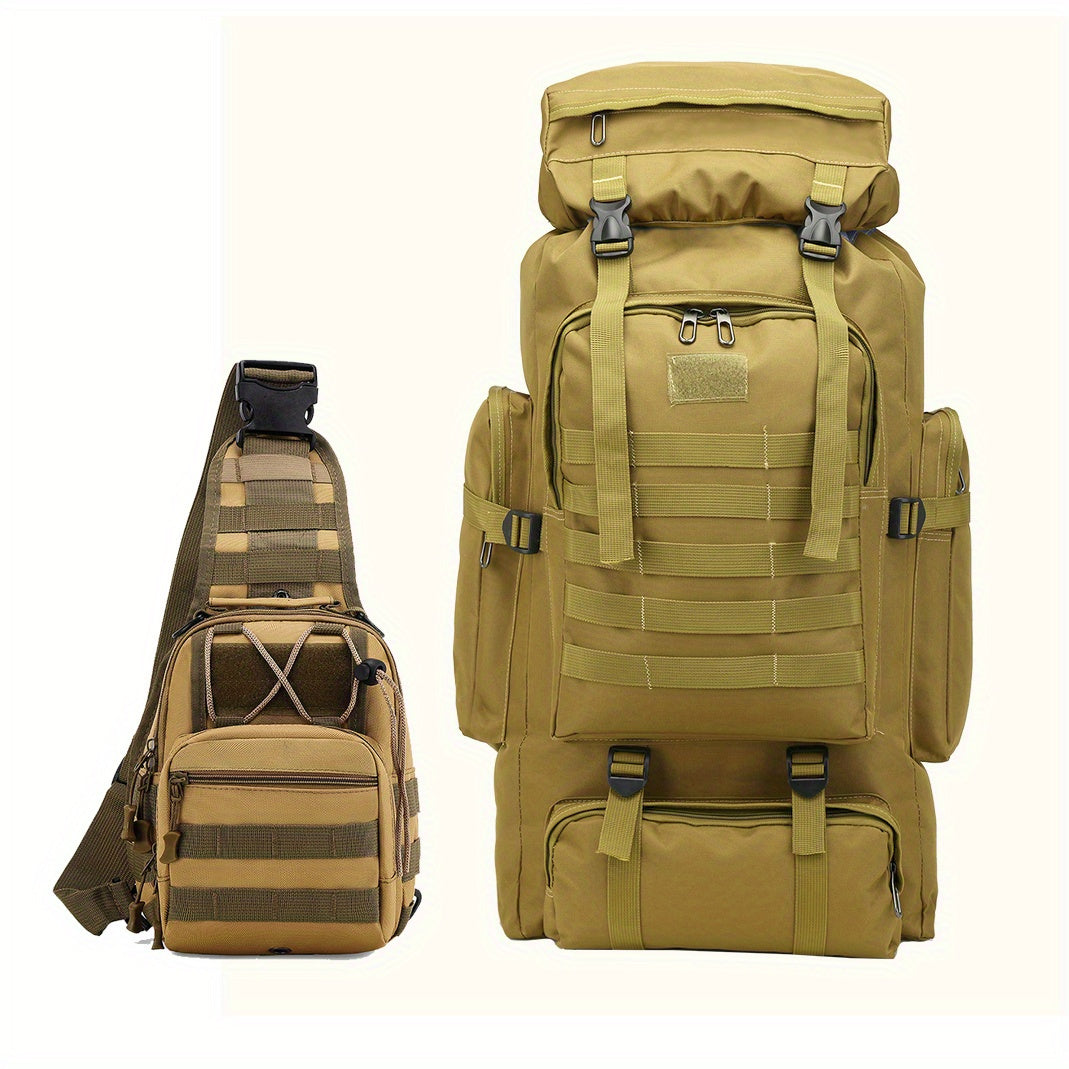 Hiking Backpack Set Large 22.45 Gal with Bonus Daypack – Men's Camping Backpacking Pack for Hiking Climbing Trekking Green Gray Desert Khaki Army Green