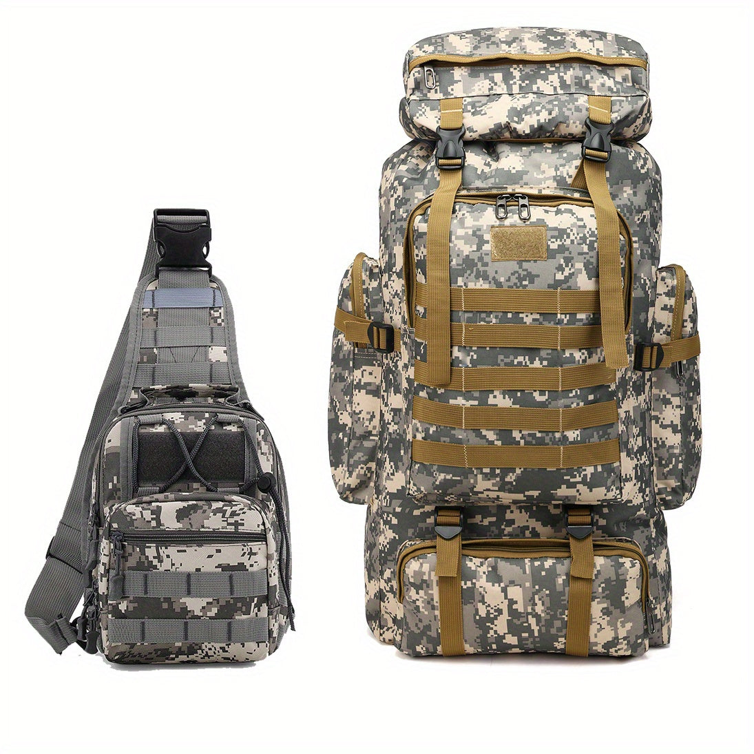 Hiking Backpack Set Large 22.45 Gal with Bonus Daypack – Men's Camping Backpacking Pack for Hiking Climbing Trekking Green Gray Desert Khaki Army Green