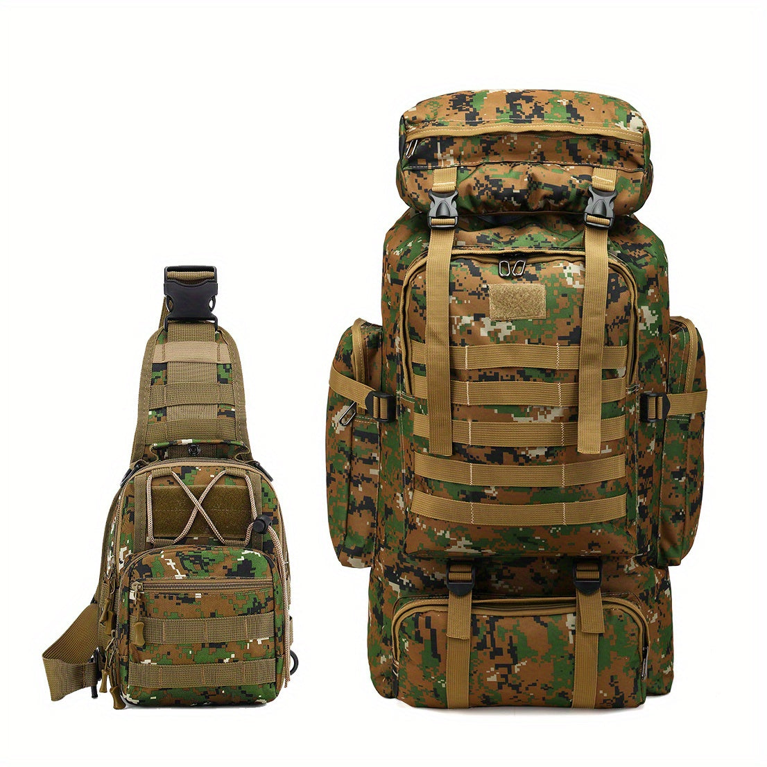 Hiking Backpack Set Large 22.45 Gal with Bonus Daypack – Men's Camping Backpacking Pack for Hiking Climbing Trekking Green Gray Desert Khaki Army Green