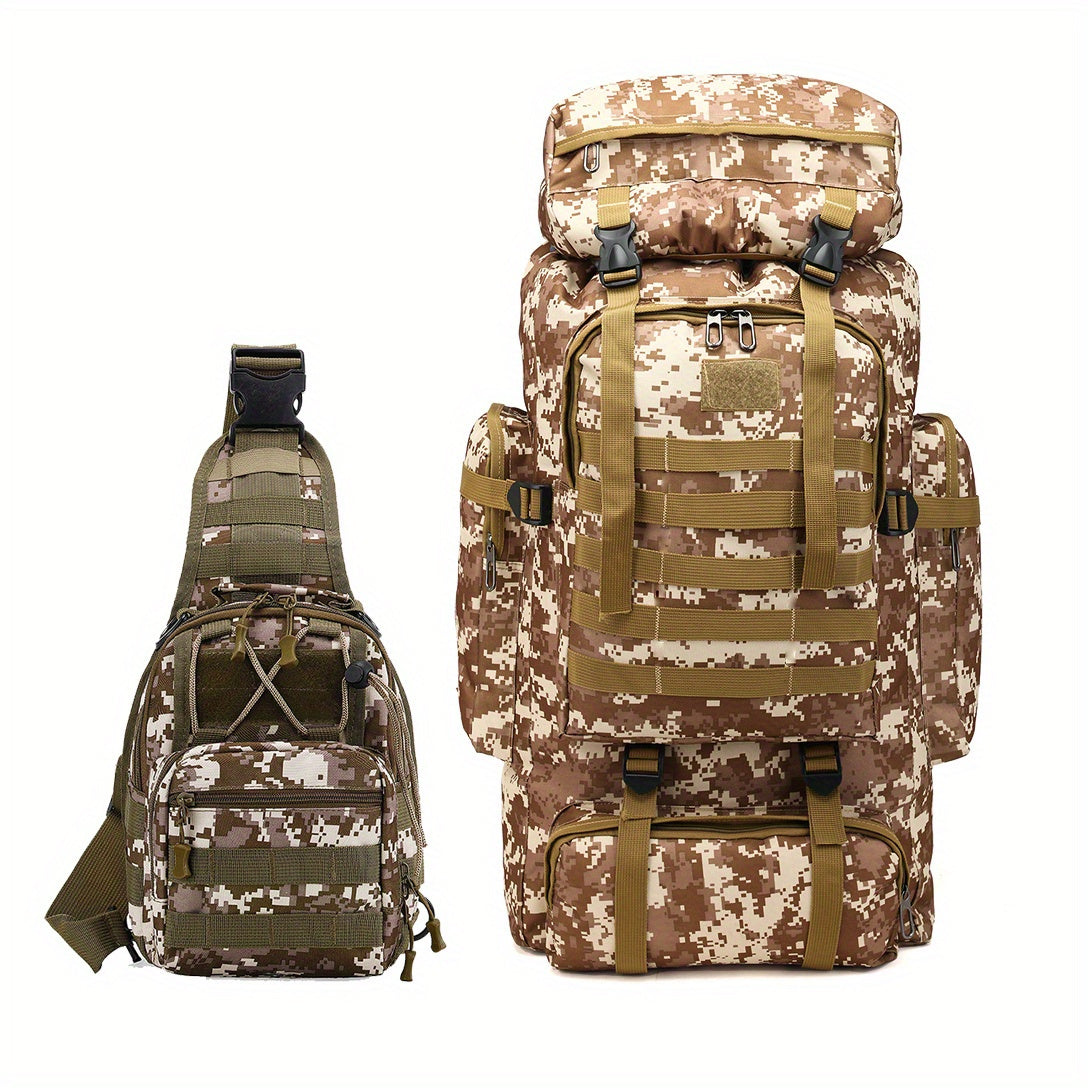 Hiking Backpack Set Large 22.45 Gal with Bonus Daypack – Men's Camping Backpacking Pack for Hiking Climbing Trekking Green Gray Desert Khaki Army Green