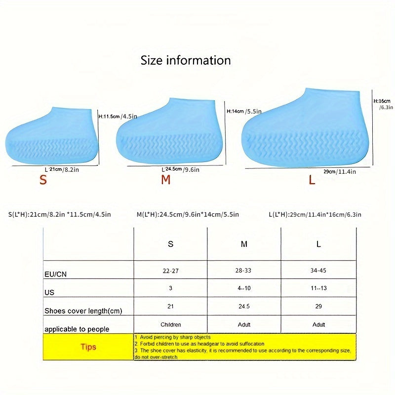 Waterproof Silicone Shoe Covers 3 Pairs – Thickened Non-Slip Rain Boot Covers, Wear-Resistant Outdoor Overshoes for Men & Women, One Size Fits EU 34-45