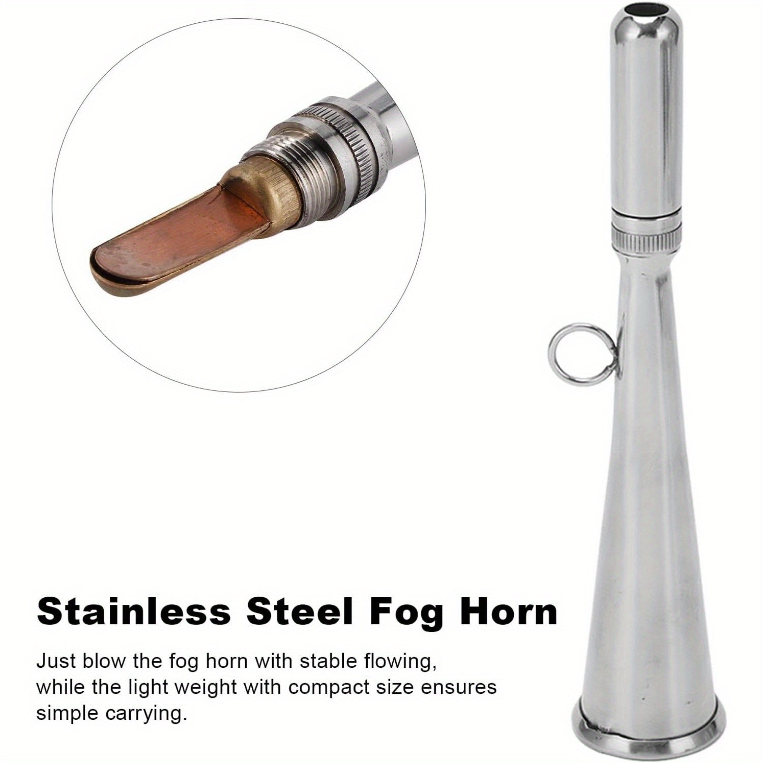 Stainless Steel Marine Fog Horn - Handheld Air Horn Loud Signal Whistle with Removable Mouthpiece - Emergency Boat Horn for Kayak Yacht Sailboat - Boating Safety Accessory for Water Sports