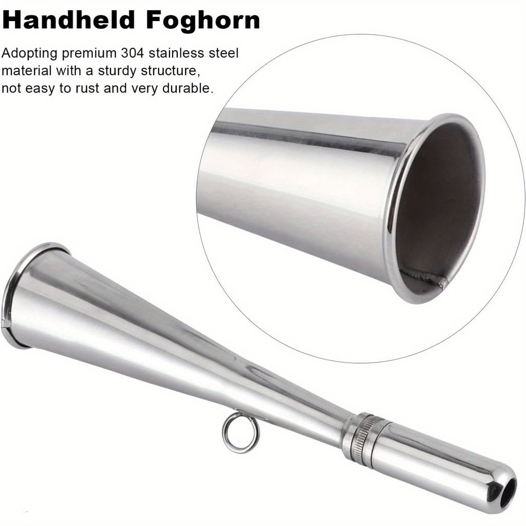 Stainless Steel Marine Fog Horn - Handheld Air Horn Loud Signal Whistle with Removable Mouthpiece - Emergency Boat Horn for Kayak Yacht Sailboat - Boating Safety Accessory for Water Sports
