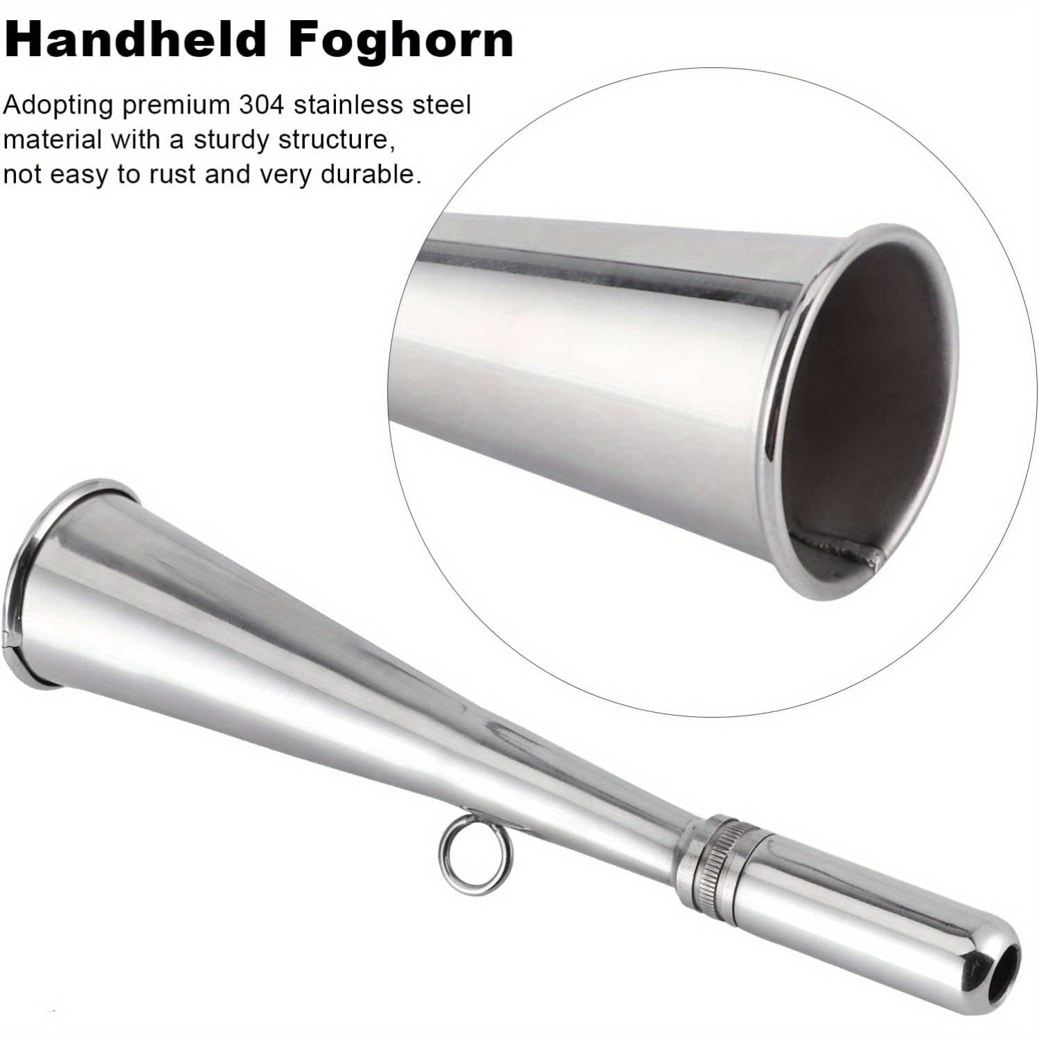 Stainless Steel Marine Fog Horn - Handheld Air Horn Loud Signal Whistle with Removable Mouthpiece - Emergency Boat Horn for Kayak Yacht Sailboat - Boating Safety Accessory for Water Sports
