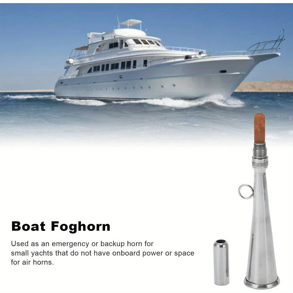 Stainless Steel Marine Fog Horn - Handheld Air Horn Loud Signal Whistle with Removable Mouthpiece - Emergency Boat Horn for Kayak Yacht Sailboat - Boating Safety Accessory for Water Sports
