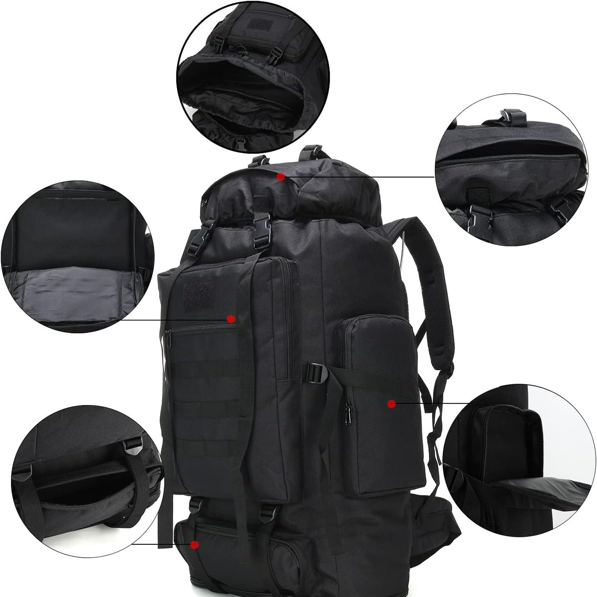 Large Capacity Hiking Camping Mountaineering Backpack 100L Expandable Outdoor Travel Pack Jungle Camo Black