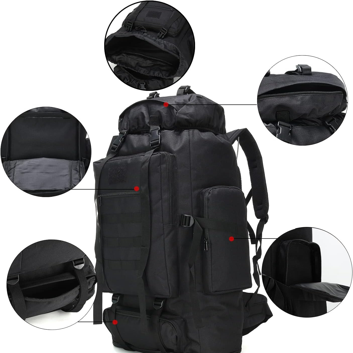 Large Capacity Hiking Camping Mountaineering Backpack 100L Expandable Outdoor Travel Pack Jungle Camo Black