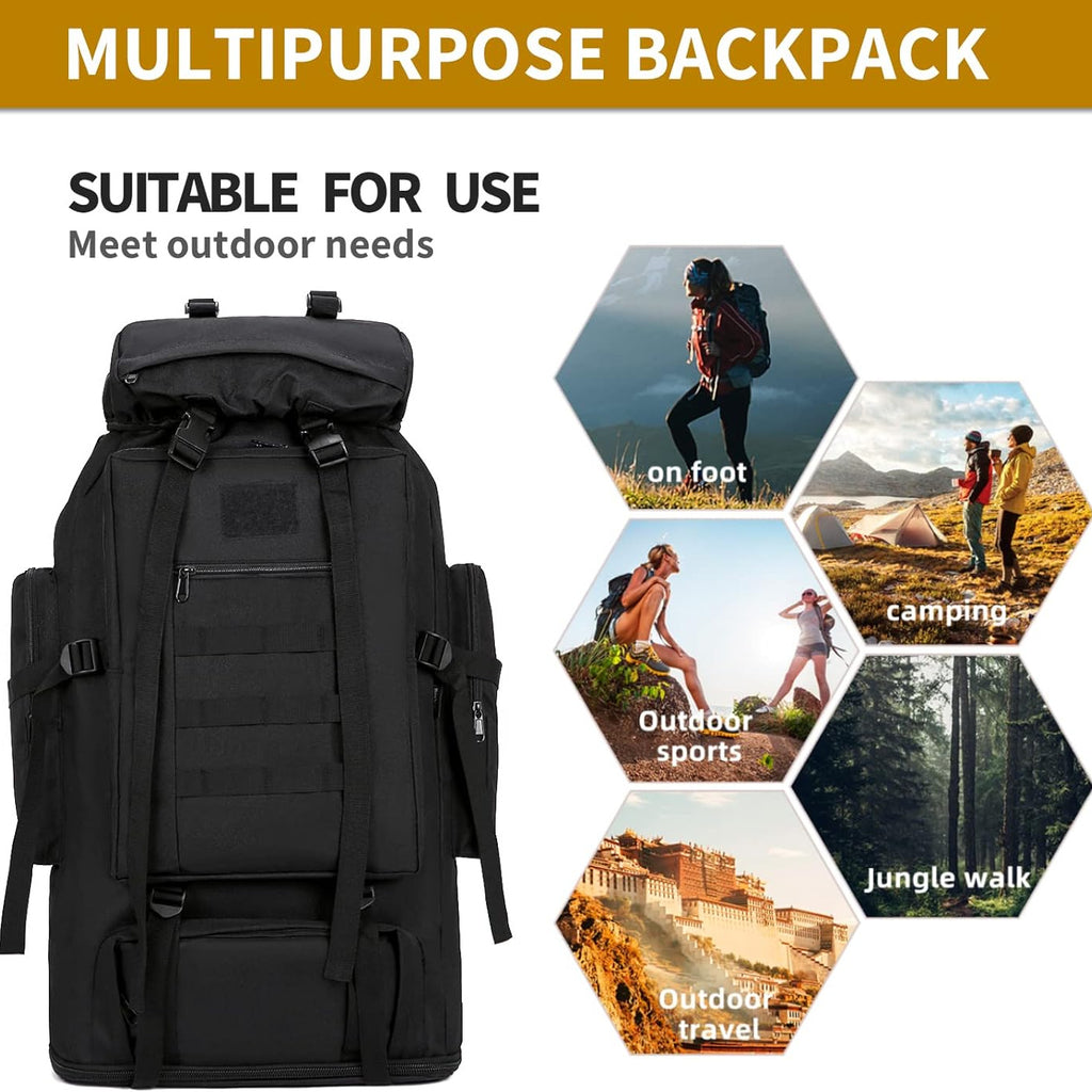 Large Capacity Hiking Camping Mountaineering Backpack 100L Expandable Outdoor Travel Pack Jungle Camo Black