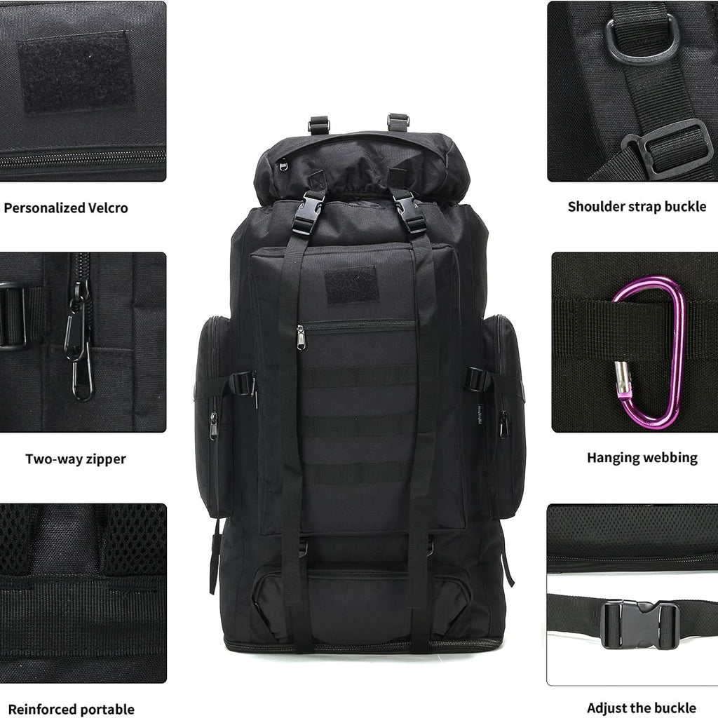 Large Capacity Hiking Camping Mountaineering Backpack 100L Expandable Outdoor Travel Pack Jungle Camo Black