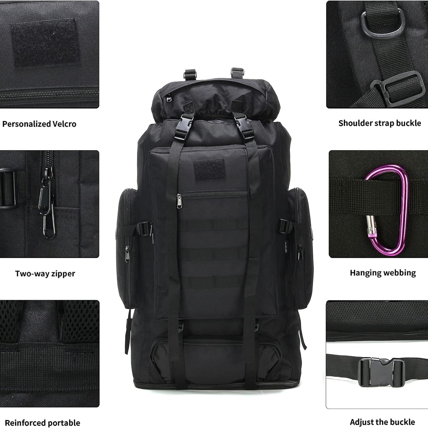 Large Capacity Hiking Camping Mountaineering Backpack 100L Expandable Outdoor Travel Pack Jungle Camo Black