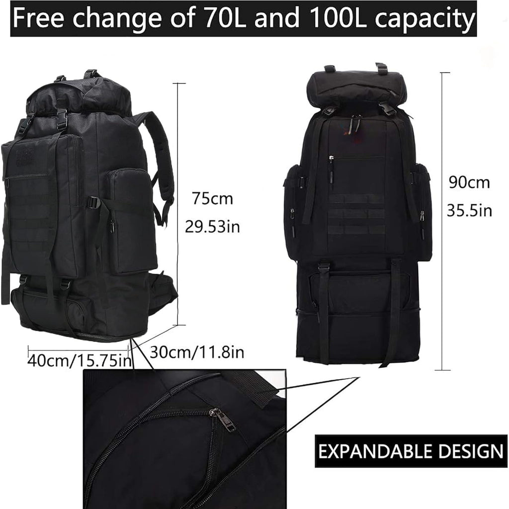 Large Capacity Hiking Camping Mountaineering Backpack 100L Expandable Outdoor Travel Pack Jungle Camo Black