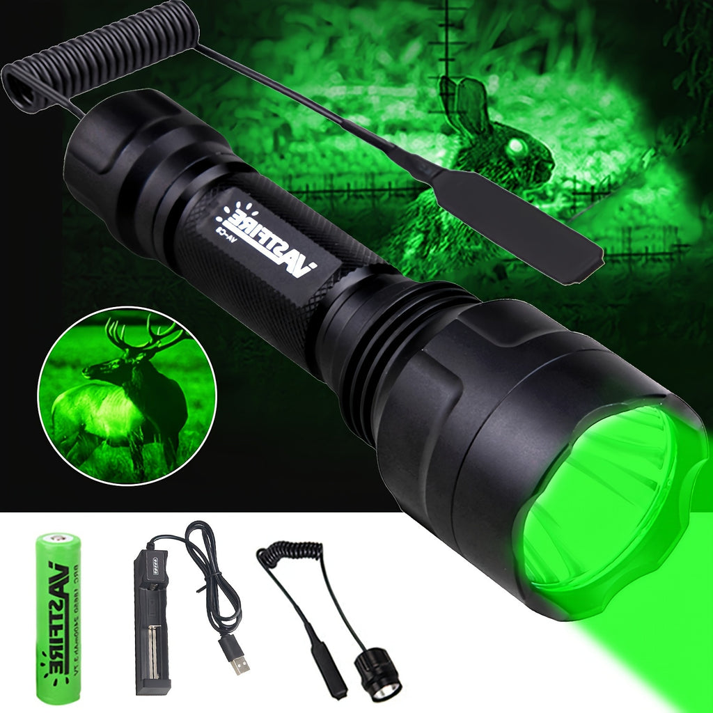 Green Flashlight 350 Yards High Power – Long Range Night Vision Remote Control Rechargeable 18650 Battery for Hunting Fishing Camping Beekeeping Outdoor Night Use