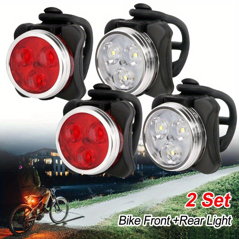 Bike Lights Set 4pcs Front and Rear LED Bicycle Safety Lights USB Rechargeable 4 Modes Night Riding Warning Light Cycling Accessories