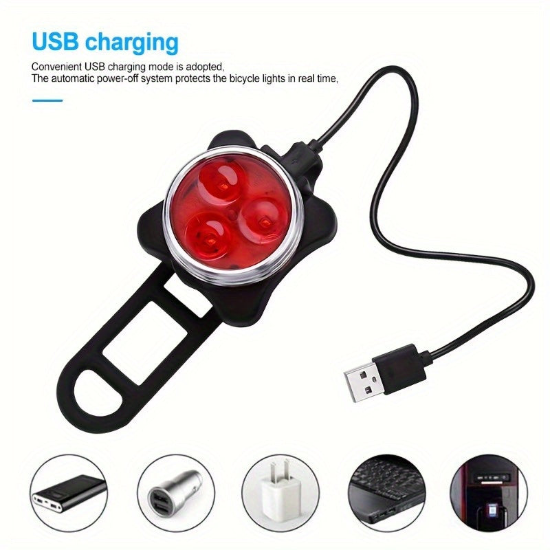 Bike Lights Set 4pcs Front and Rear LED Bicycle Safety Lights USB Rechargeable 4 Modes Night Riding Warning Light Cycling Accessories