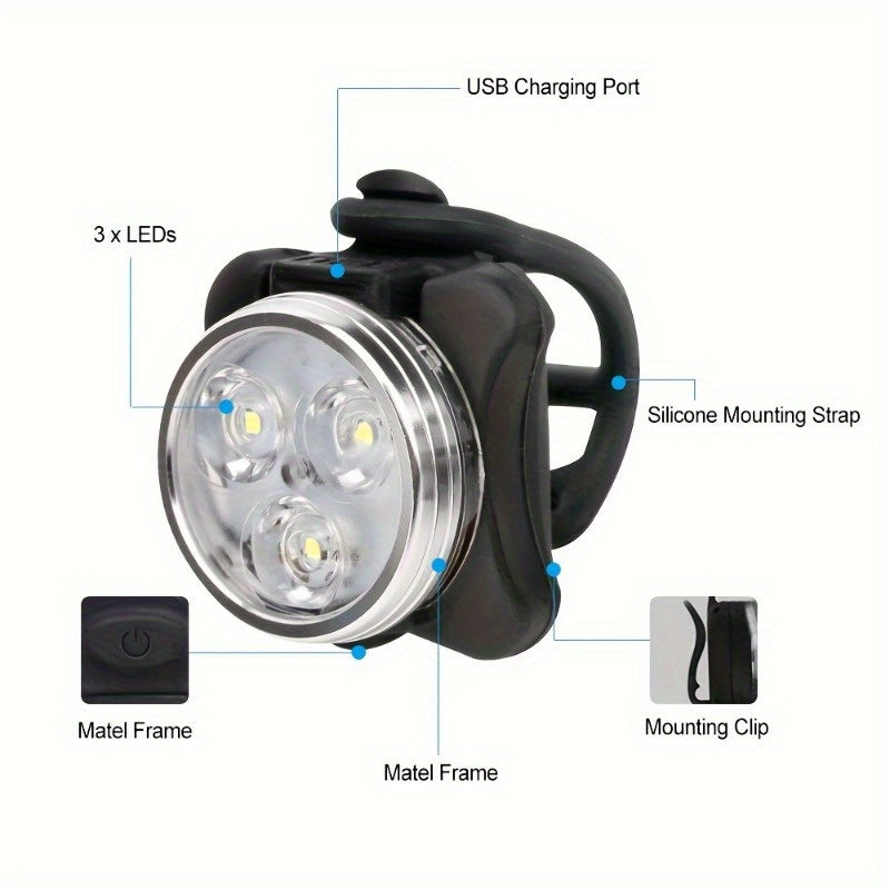 Bike Lights Set 4pcs Front and Rear LED Bicycle Safety Lights USB Rechargeable 4 Modes Night Riding Warning Light Cycling Accessories