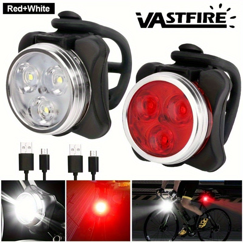 Bike Lights Set 4pcs Front and Rear LED Bicycle Safety Lights USB Rechargeable 4 Modes Night Riding Warning Light Cycling Accessories