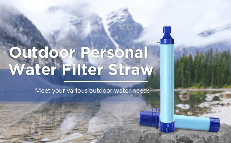 Personal Water Filter Straw Survival Gear Set with Carabiner Syringe Extension Tube - Water Purifier for Camping Hiking Backpacking Climbing Emergency, 1-6 Pack