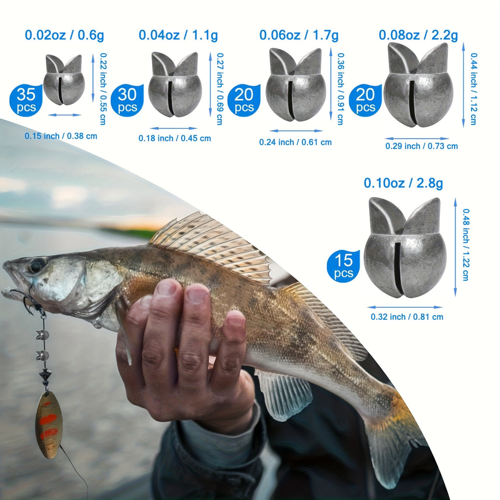 Split Shot Fishing Sinkers 120pcs 5 Sizes – Removable Round Lead Weights for Freshwater & Saltwater Bass Trout Catfish Fishing