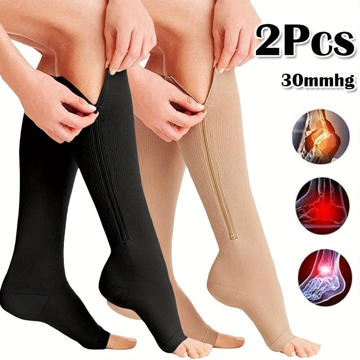 Compression Socks with Side Zipper for Men & Women Breathable Support Relief for Tired Swollen Feet Travel Nursing Game Day Football Fan Gear Unisex S/M L/XL