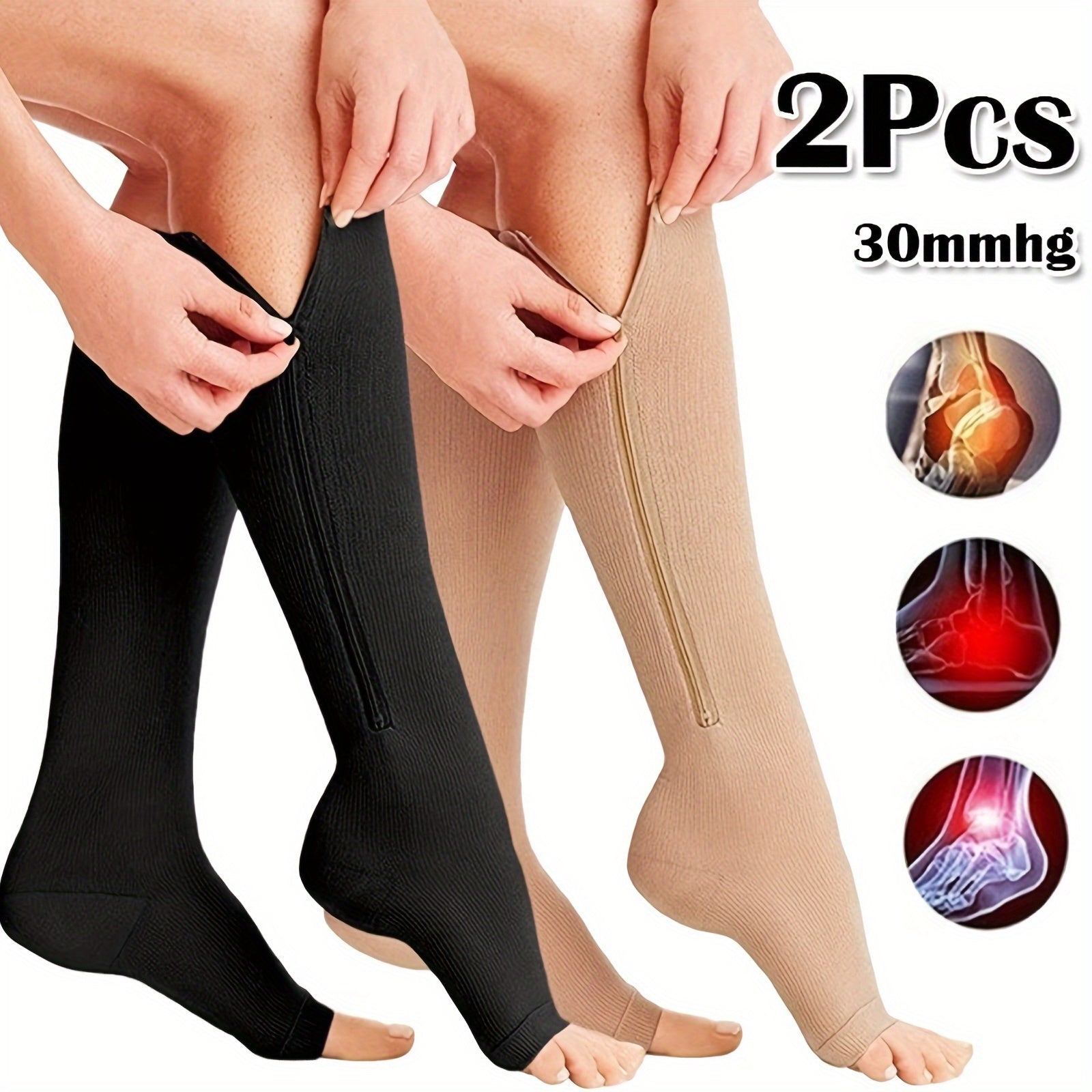 Compression Socks with Side Zipper for Men & Women Breathable Support Relief for Tired Swollen Feet Travel Nursing Game Day Football Fan Gear Unisex S/M L/XL