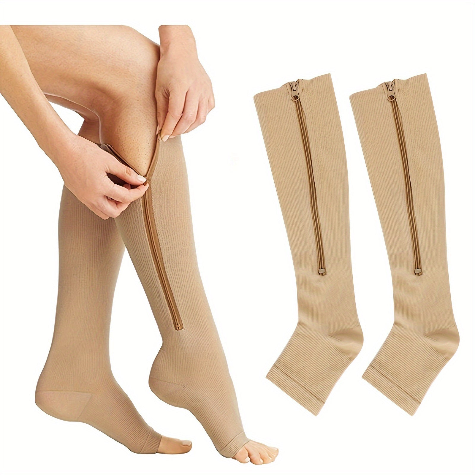 Compression Socks with Side Zipper for Men & Women Breathable Support Relief for Tired Swollen Feet Travel Nursing Game Day Football Fan Gear Unisex S/M L/XL